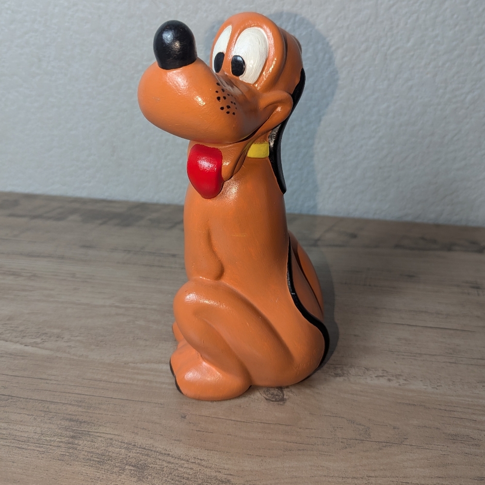 Vintage 1970s Walt Disney Productions Ceramic Figurine Pluto Hand Painted 9".